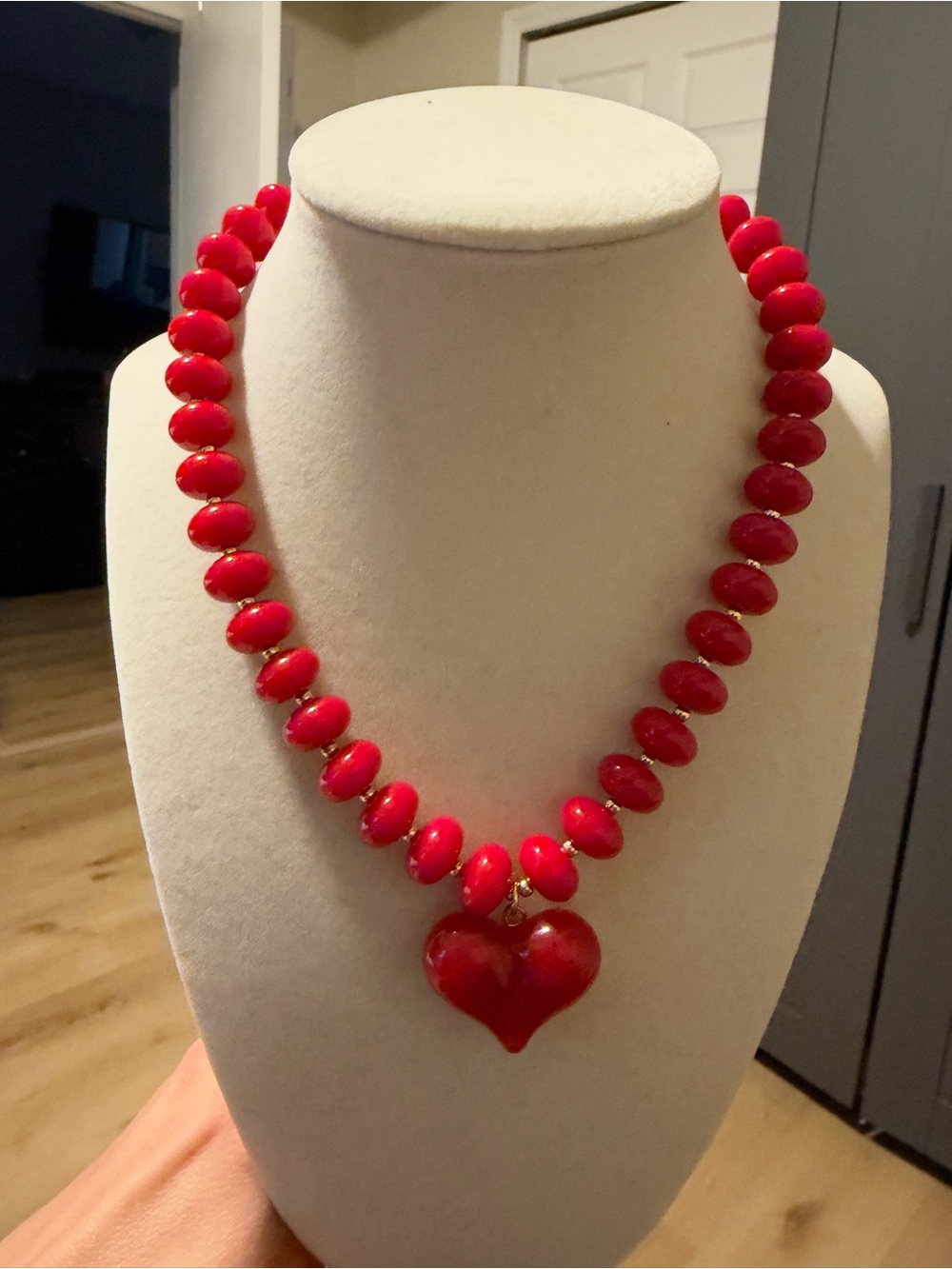 Red Heart Bead Necklace - Women Jewelry